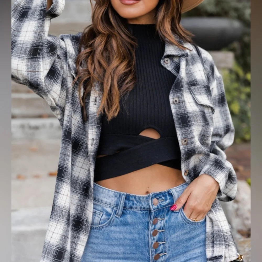 Pink Lily Good Timing Black Plaid Shacket - Picture 4 of 10